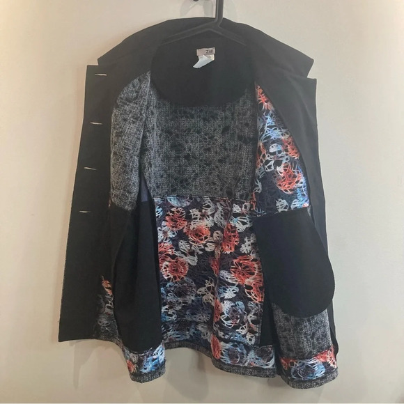 ZOE Sz L Colourful Colour  Block Pattern Unlined Button Closure Pockets Coat - Picture 6 of 12